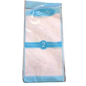 Vintage Axxents Ladies Embroidered Handkerchiefs 100% Cotton Lot 2 White 1970's